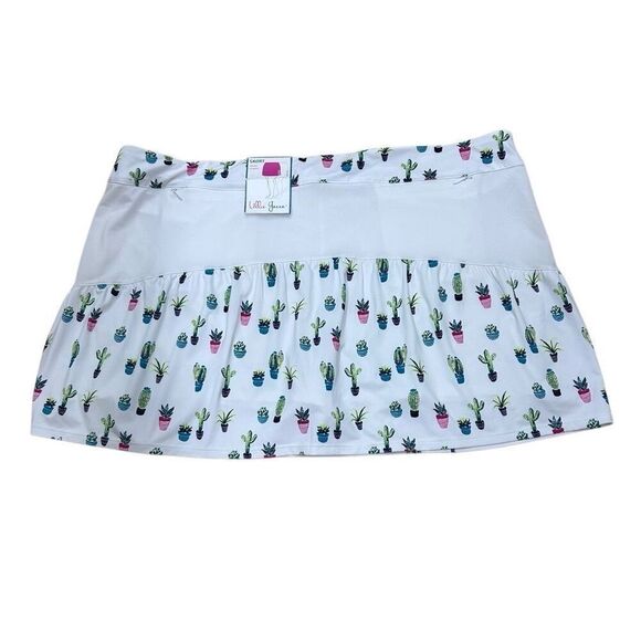 NWT Lillie Green Athletic Skort 2X White Plant Cactus Print Pull-on Tennis Golf - Picture 4 of 12